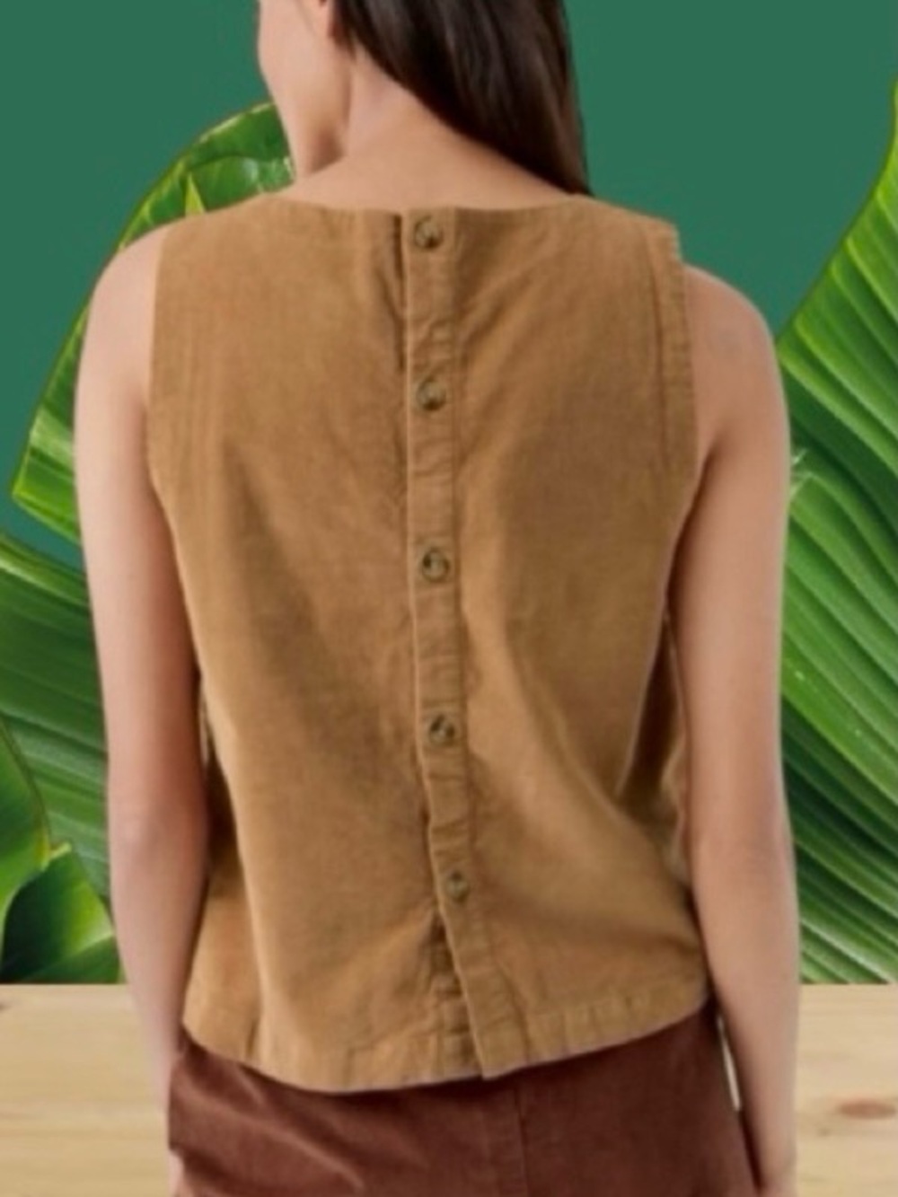 PACT SIZE LARGE MODERN CORDUROY BUTTON BACK TANK IN CAMEL